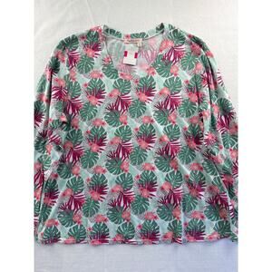 Women’s Fresh Produce Pink & Green Jungle Pattern Long Sleeve Sz 2X